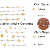 Natural Stones Stainless Steel Quartz Gem Beads Chain DIY Charms