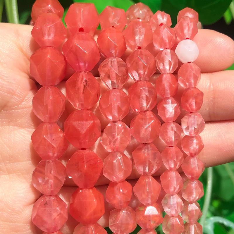 Faceted Red Cherry Crystal Stone Beads Round Loose Spacer DIY Bracelet 15''