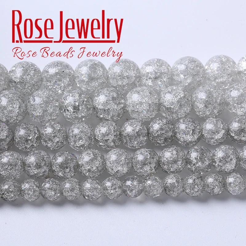 Glass Beads Snow Cracked Crystal Quartz Stone Round Beads for Jewelry Making