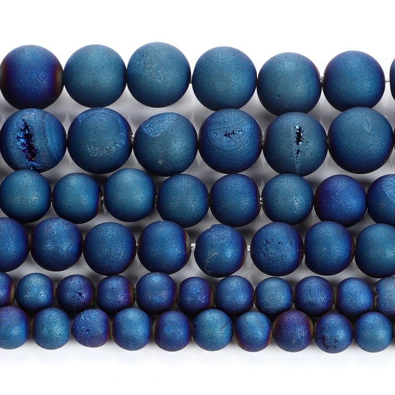 Sapphire Smile Agate Charm Round Stone Beads for Jewelry Making 4-12MM
