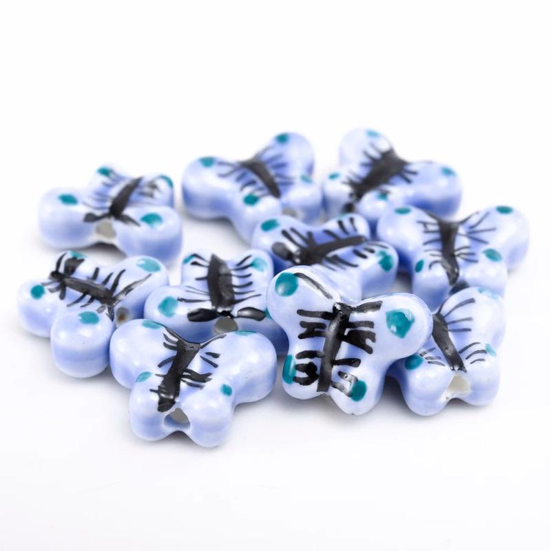 18mm Butterfly Pattern Ceramic Beads Ink Painting Porcelain Hole Bead