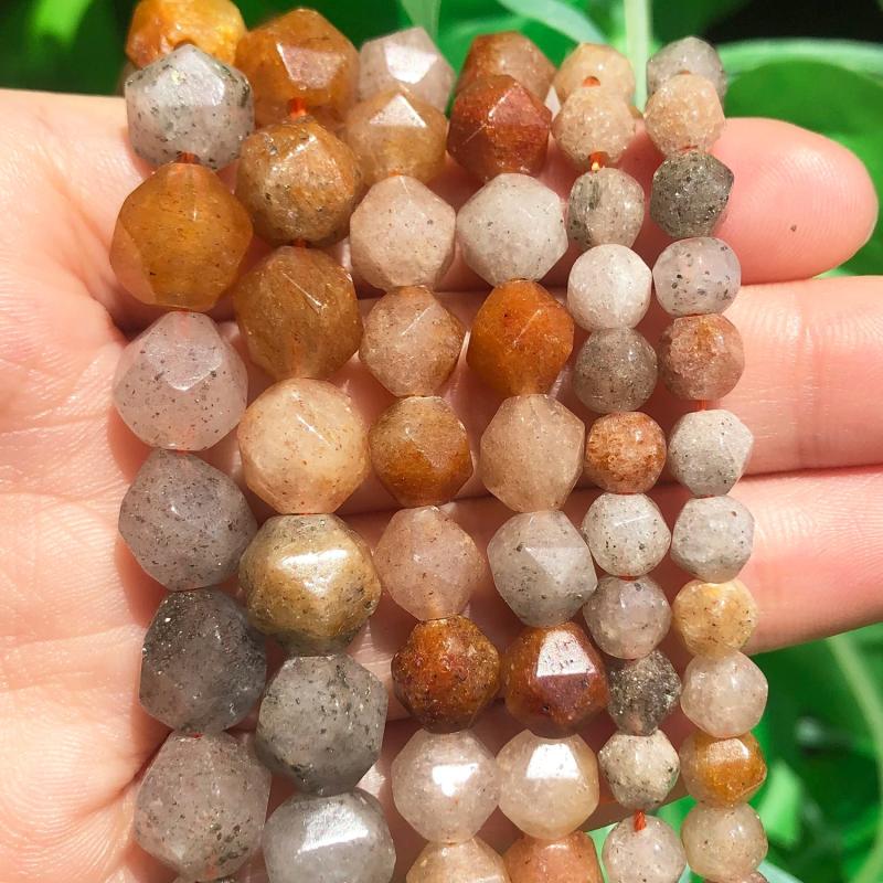 Faceted Yellow Jades Stone Beads Round Loose Spacer DIY Bracelet 15''