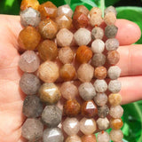 Faceted Yellow Jades Stone Beads Round Loose Spacer DIY Bracelet 15''