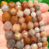 Faceted Yellow Jades Stone Beads Round Loose Spacer DIY Bracelet 15''