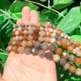 Faceted Yellow Jades Stone Beads Round Loose Spacer DIY Bracelet 15''