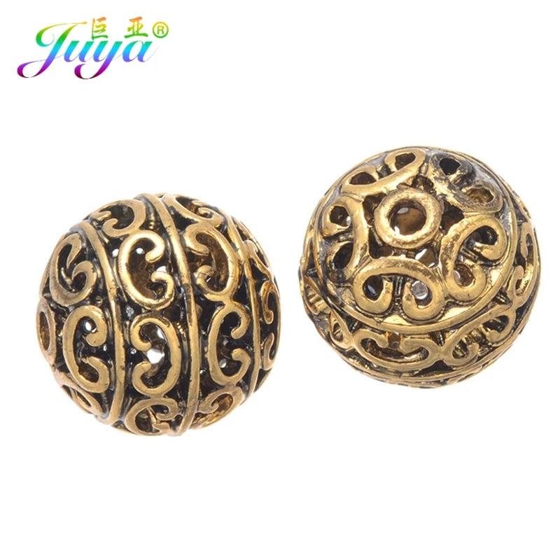 20pcs Antique Gold/Silver Hollow Charm Beads for Jewelry Making