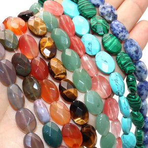 Faceted Natural Stone Oval Shape Agates Crystal Turquoises Beads