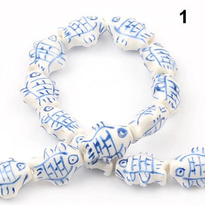 Hand Painted Fish Ceramic Beads 15x12mm