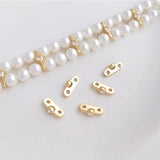 10mm 2-Hole CZ Paved Pearl Spacer Beads 14K Plated DIY Jewelry Making Supply