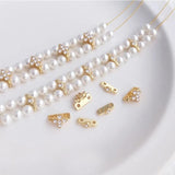 10mm 2-Hole CZ Paved Pearl Spacer Beads 14K Plated DIY Jewelry Making Supply