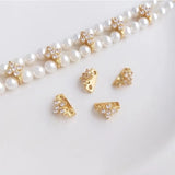 10mm 2-Hole CZ Paved Pearl Spacer Beads 14K Plated DIY Jewelry Making Supply