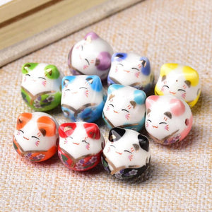5pcs Fortune Cat 16x14mm Ceramic Beads for Jewelry Making