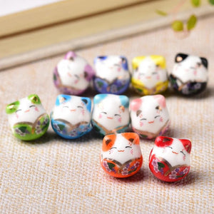 5pcs Fortune Cat 16x14mm Ceramic Beads for Jewelry Making