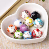 5pcs Fortune Cat 16x14mm Ceramic Beads for Jewelry Making