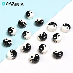 20pcs Ancient Style Tai Chi Gossip Ceramic Beads Flat Round Spacer Bracelet DIY
