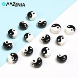 20pcs Ancient Style Tai Chi Gossip Ceramic Beads Flat Round Spacer Bracelet DIY