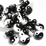 20pcs Ancient Style Tai Chi Gossip Ceramic Beads Flat Round Spacer Bracelet DIY