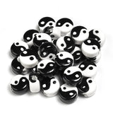 20pcs Ancient Style Tai Chi Gossip Ceramic Beads Flat Round Spacer Bracelet DIY