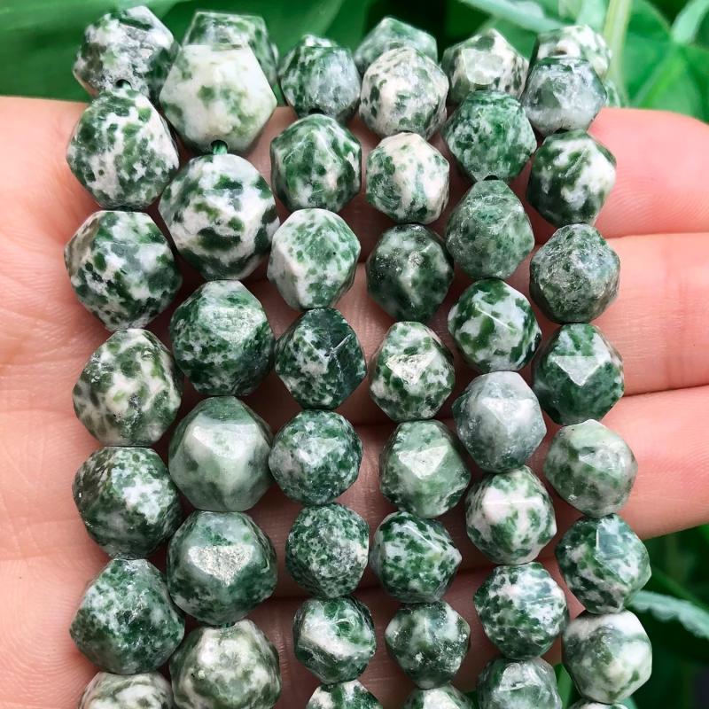Faceted Green Spot Jaspers Natural Stone Beads 15''inches