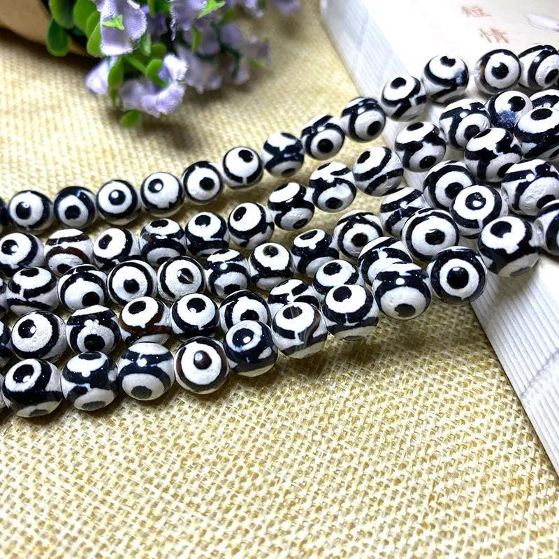 Natural Dzi Agate Evil Eye Loose Stone Beads for DIY Jewelry Making 15''