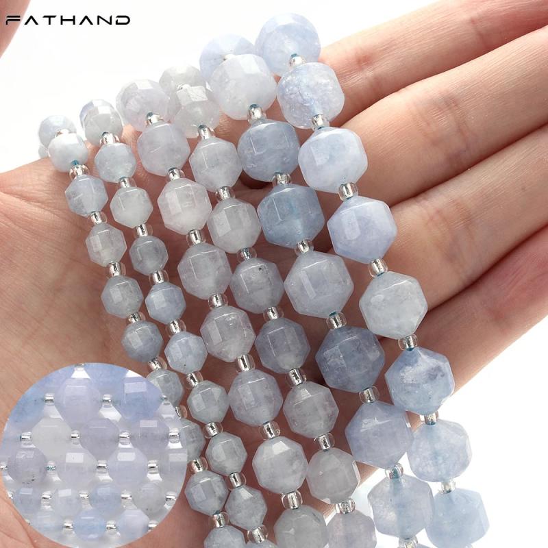 Faceted Aquamarine Chalcedony Beads for DIY Jewelry 15In
