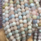 Colorful Morganite Stone Beads Round Loose Beads 15'' 4/6/8/10/12mm