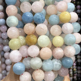 Colorful Morganite Stone Beads Round Loose Beads 15'' 4/6/8/10/12mm