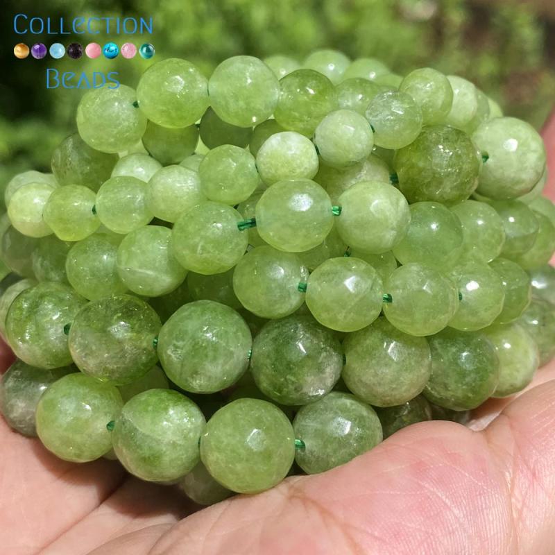 6-10mm Faceted Olive Green Jades Round Stone Beads for DIY Jewelry Making