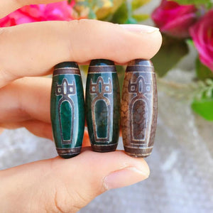 30mm Grey Green Stone Tibetan Dzi Agates Beads Buddha Jewelry Reiki Healing