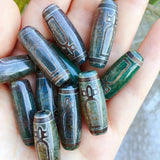 30mm Grey Green Stone Tibetan Dzi Agates Beads Buddha Jewelry Reiki Healing