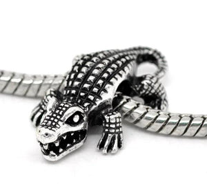 Silver Crocodile Charm Beads for European Charm Bracelets 25x16mm