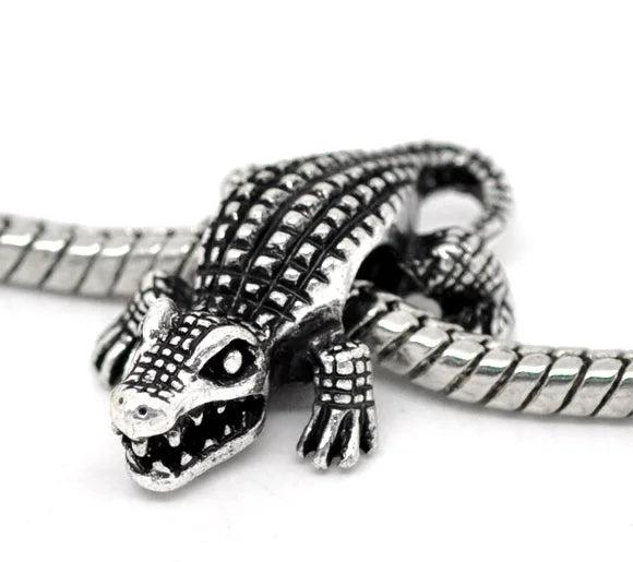 Silver Crocodile Charm Beads for European Charm Bracelets 25x16mm
