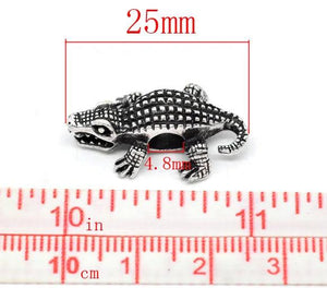 Silver Crocodile Charm Beads for European Charm Bracelets 25x16mm