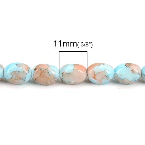 Orange Colorful Pattern Glass Beads Oval 11mm Faceted 1 Strand
