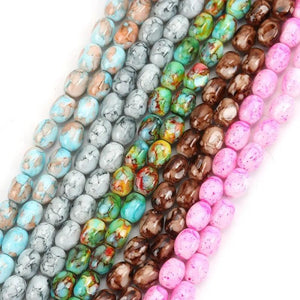Orange Colorful Pattern Glass Beads Oval 11mm Faceted 1 Strand