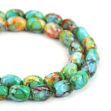 Orange Colorful Pattern Glass Beads Oval 11mm Faceted 1 Strand