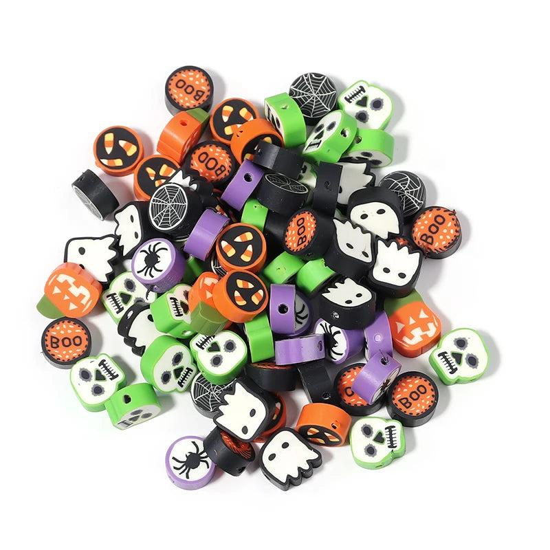 50pcs Halloween Skull Bat Soft Clay Beads for DIY Jewelry Making