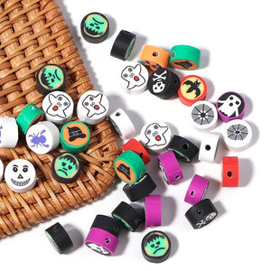 50pcs Halloween Skull Bat Soft Clay Beads for DIY Jewelry Making