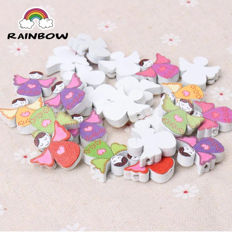 Natural Angel Painted Wooden Spacer Beads 20mm 100pcs