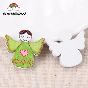 Natural Angel Painted Wooden Spacer Beads 20mm 100pcs
