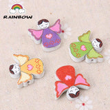 Natural Angel Painted Wooden Spacer Beads 20mm 100pcs