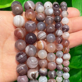 Grey Brown Persian Agates Round Spacer Beads 15''