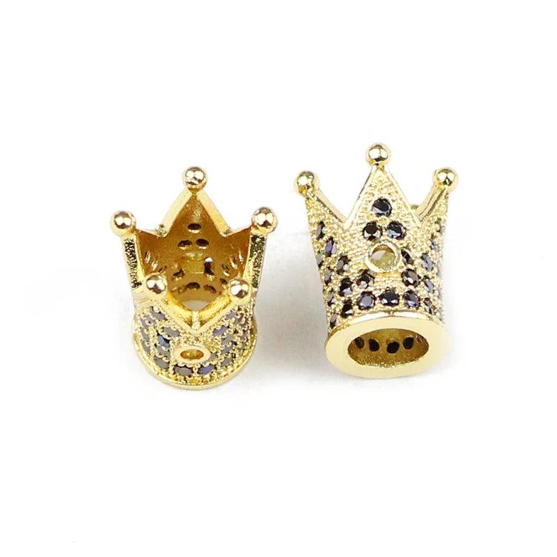 4pcs Crown Cap Copper Spacer Zircon Charms Loose Beads