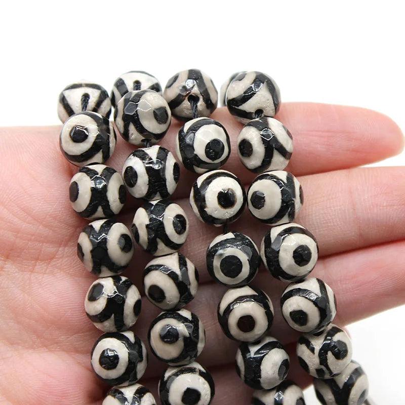 Faceted Eye Pattern Tibetan Agates Stone Round Loose Beads 8 10 12MM