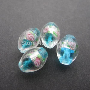 20pcs 17*11mm Oval Flower Lampwork Glass Beads Foil Ocean
