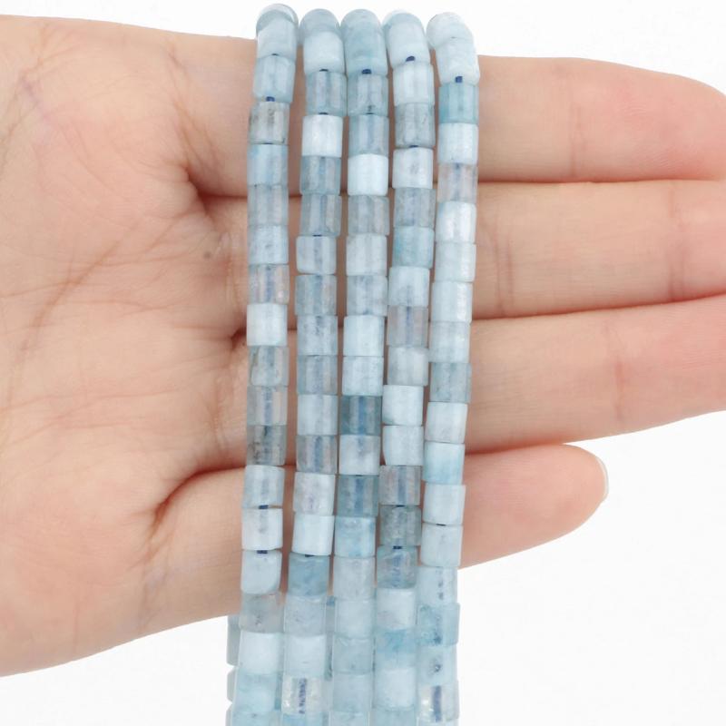 4x4mm Natural Aquamarine Stone Beads Cylinder Loose Spacer Beads