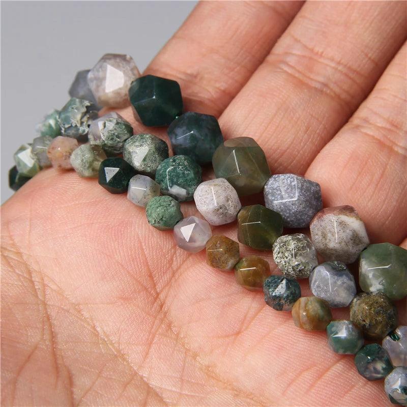Natural Green Faceted Indian Agates Stone Spacers Loose Beads DIY Bracelet