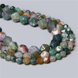 Natural Green Faceted Indian Agates Stone Spacers Loose Beads DIY Bracelet