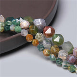 Natural Green Faceted Indian Agates Stone Spacers Loose Beads DIY Bracelet