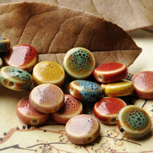 30Pcs Multicolor Ceramic Bead Round Flat Spacer Beads for DIY Jewelry Making